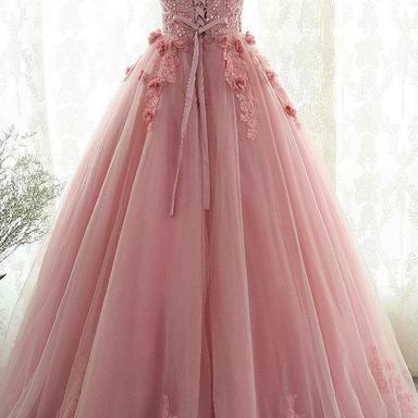 Sweetheart Blush Pink Lace Evening Prom Dresses,..