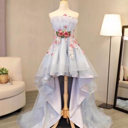Skyblue tulle strapless high low fl..