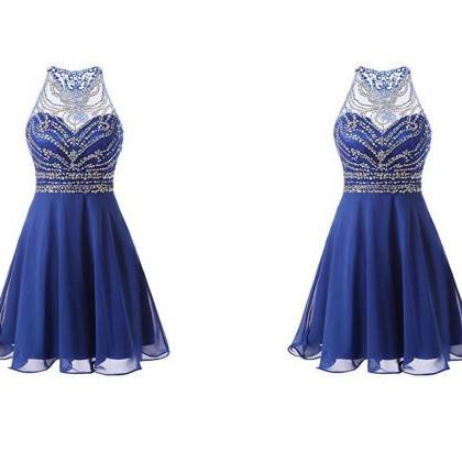 A Line Chiffon Blue Homecoming Dresses Short Prom..