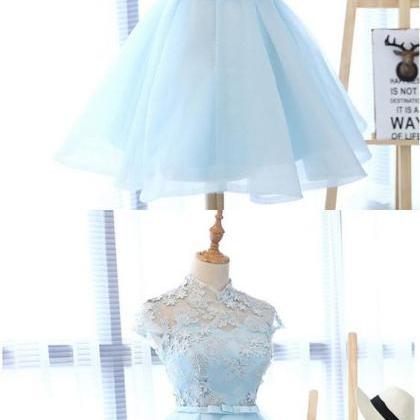 Light Blue Cute Homecoming Prom Dresses, Short..