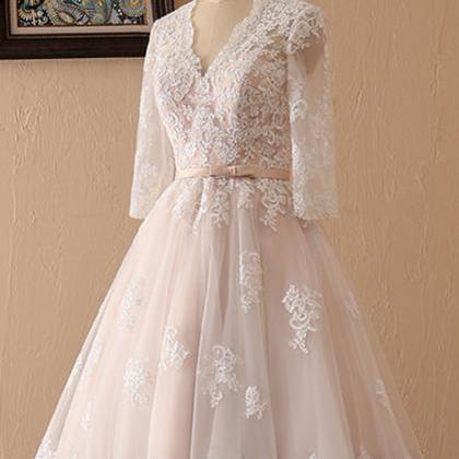 Creamy Tulle Lace Short Prom Dress, Bridesmaid..