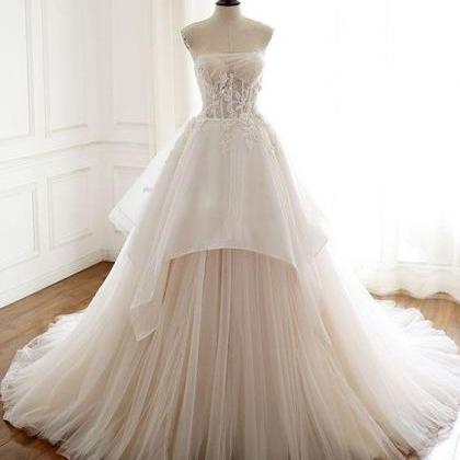 Spd1073,ivory Strapless A-line Tulle Long Prom..