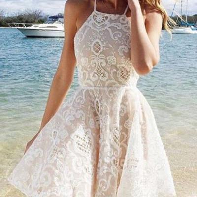 Hot Sale Sleeveless Ivory Party Homecoming Dresses Admirable Short A-line/Princess Lace Dresses
