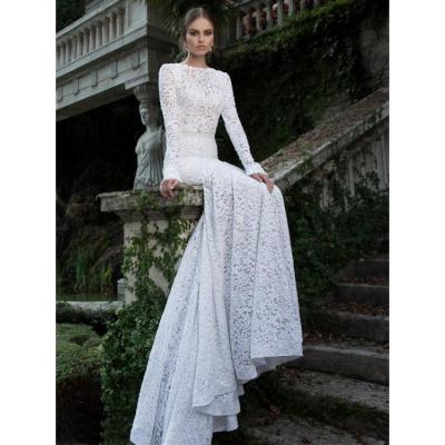 On Sale Long Sleeve Prom Evening Dress Long White Prom Dresses With Tulle Backless Lace Cute Dresses,White Lace Pure Wedding Dress
