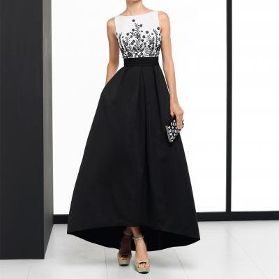Exciting Satin Bateau Neckline Hi-lo A-line Evening Dress With Beaded Embroidery & Pockets