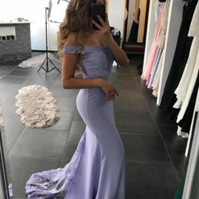 Light purple mermaid lace long prom dress,evening dress
