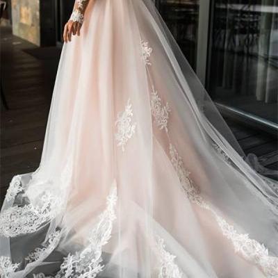2018 Elegant Lace Off Shoulder Wedding Dress,Long Sleeves Appliques Bridal Dress,High Quality Custom Made