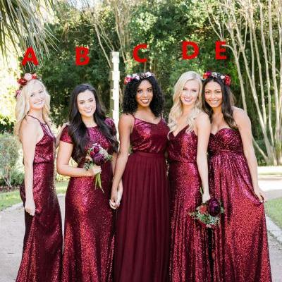 Custom Made Red Sequin Burgundy Mismatched Bridesmaid Dress