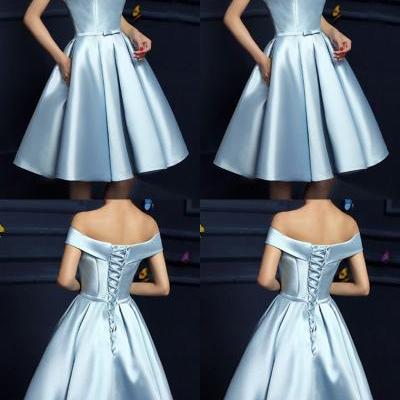 Elegant Off The Shoulder Homecoming Dresses,Light Blue Homecoming Dresses,Short Prom Dresses,Cute Bridesmaid Dresses