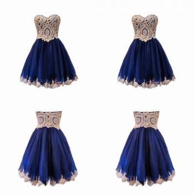 Sparkly A-line Sweet 16 Dresses Lace Short Navy Blue Homecoming Dresses
