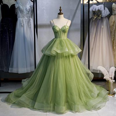 Green tulle long ball gown dress formal dress