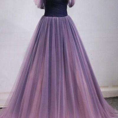 SPD1062,Off shoulder prom dress tulle party dress purple evening dress,Custom Made