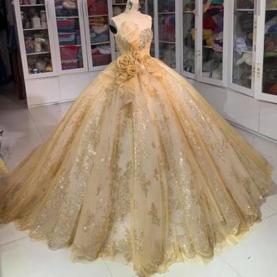 SPD1065,Beautiful ball gown evening dress gold flowers quinceanera dress sweet 16 dress