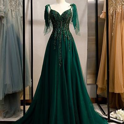 SPD1197,Emerald Green Spaghetti Straps Prom Dress Shinny Prom Dress Ball Gown A-Line Wedding Dress Fairy Prom Gown Banquet Dress Formal Party Dress