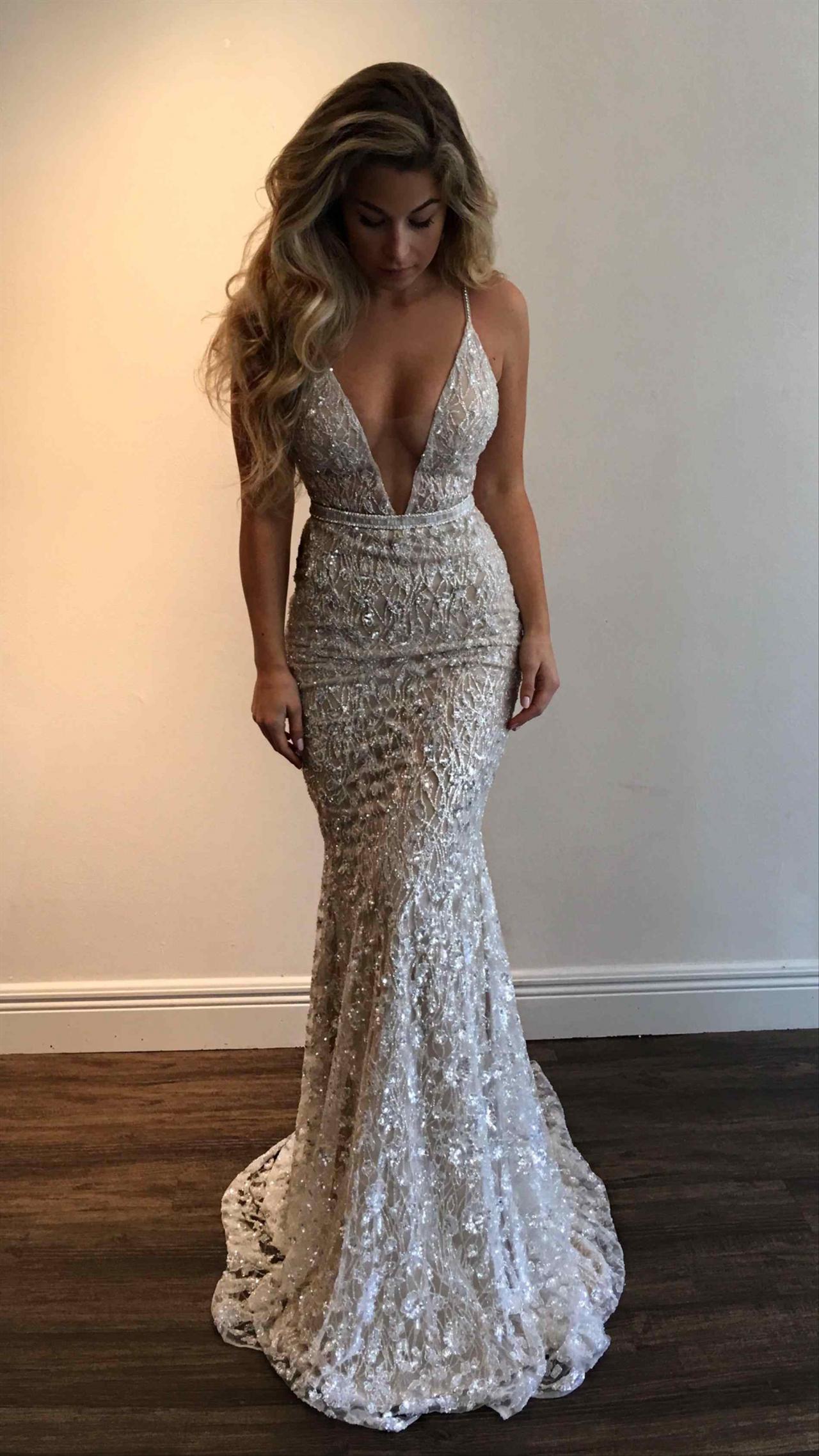 silver beaded prom dress