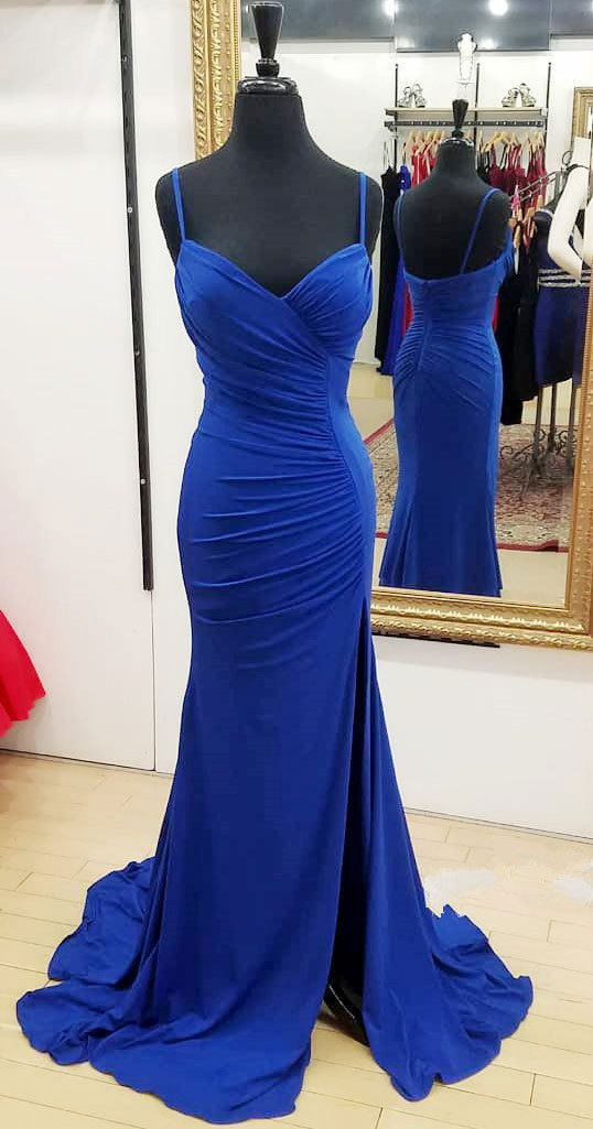 Royal Blue Spaghetti Straps Prom Dress,Mermaid Bodice Evening Dress ...