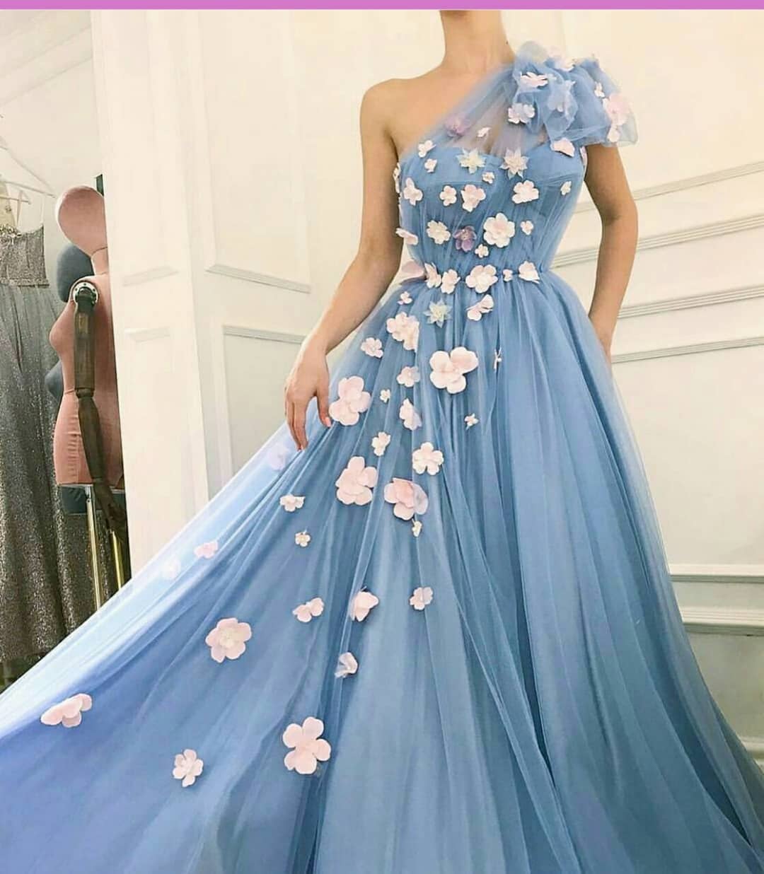 One Shoulder Tulle Prom Dress, Charming A-Line Applique Prom Dress on ...