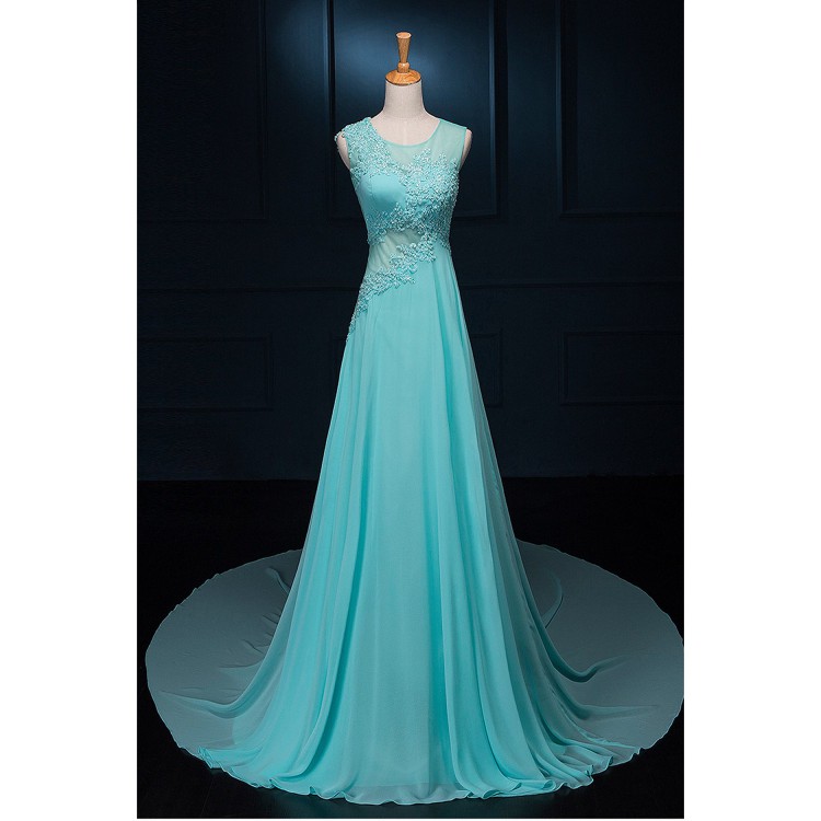 Beaded/beading Prom Dresses, Light Blue A-line/princess Prom Dresses, Long Light Blue Prom Dresses, Long Lace Beaded Chiffon Modest Empire Prom