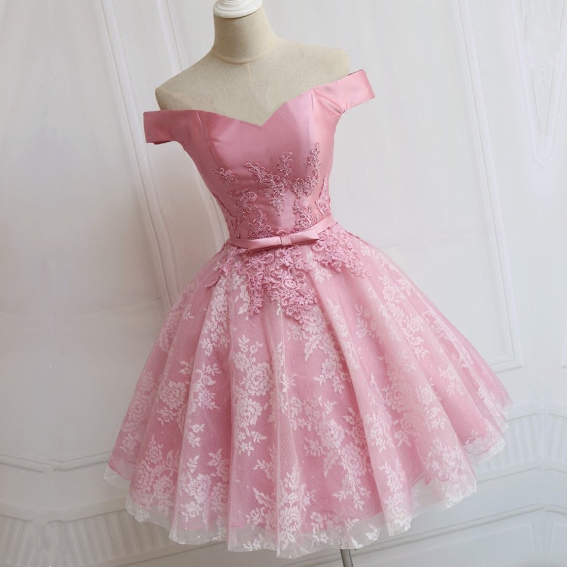Custom Made A-line/princess Party Prom Dresses Short Pink Dresses With Lace Up Bowknot Mini Great Party Dresses