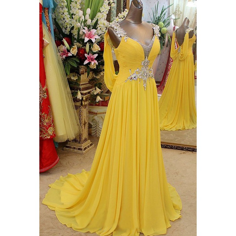 yellow long prom dresses 2019