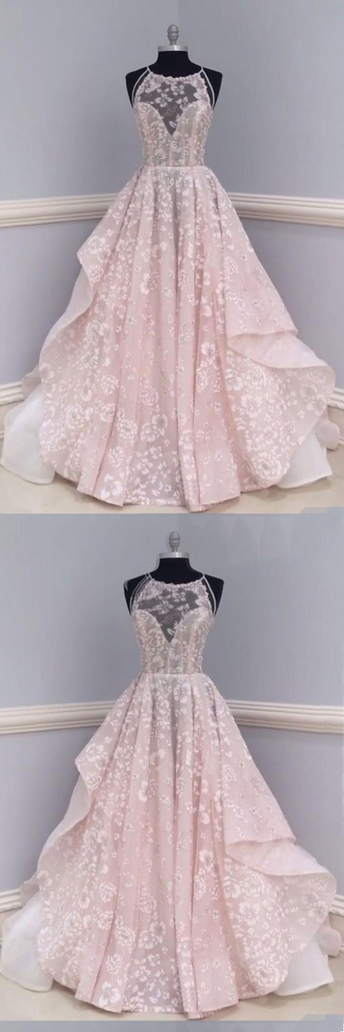 Unique Lace Tulle Long Prom Dress, Lace Wedding Dress