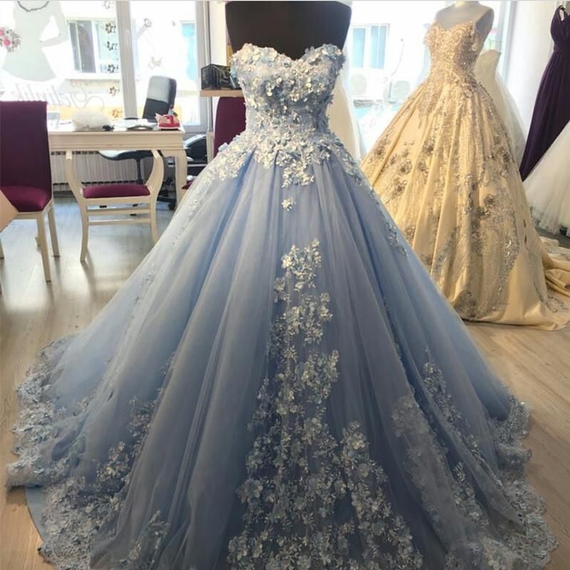 Princess Light Blue Appliques Quinceanera Dress Sweetheart Luxury