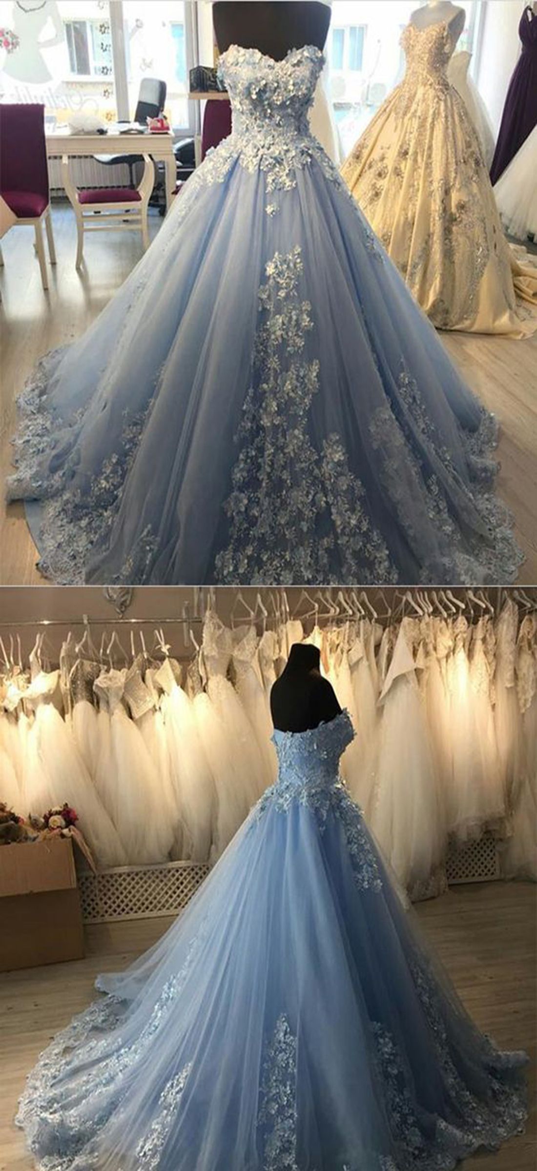 Princess Light Blue Appliques Quinceanera Dress,Sweetheart Luxury Prom ...