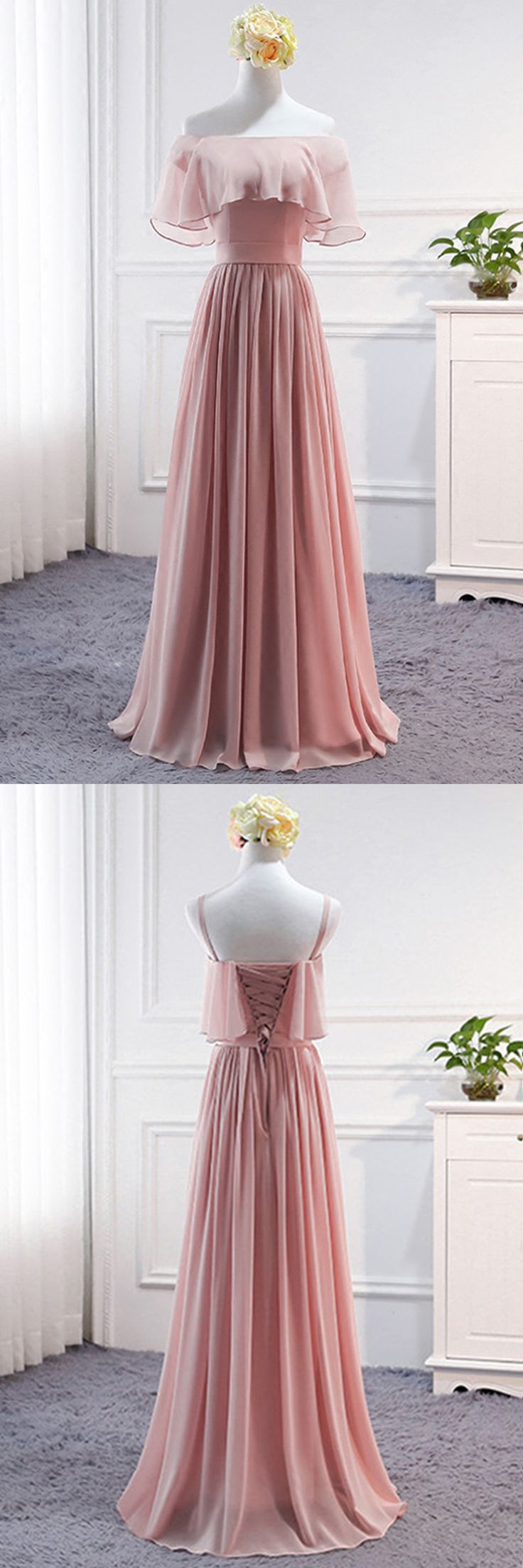Pink Long Chiffon Bridesmaid Dress,Mismatched Wedding Party Dresses ...