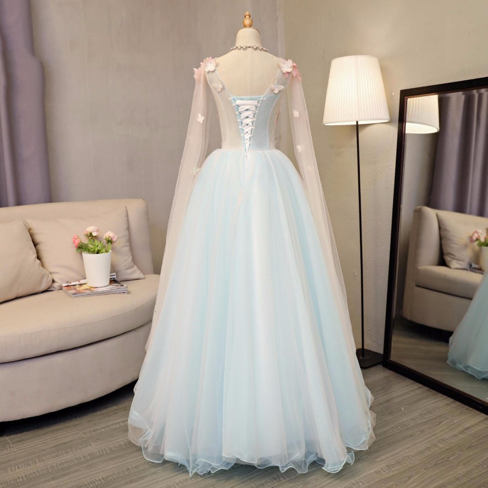 A-Line Pleated Tulle Floor-Length Dress Sky Blue