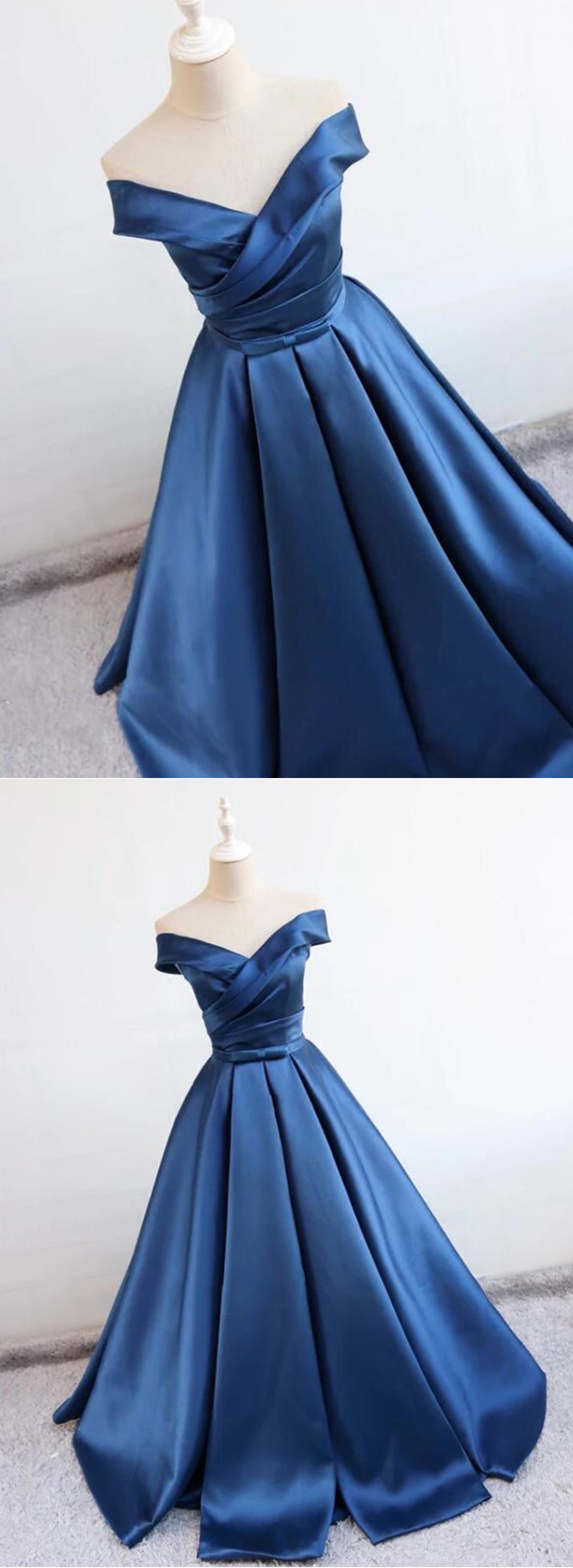 Royal Blue Satin Long Prom Dress,a-line Off The Shoulder Evening Party ...