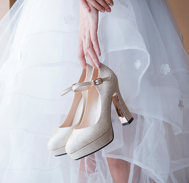 bridal shoes thick heel