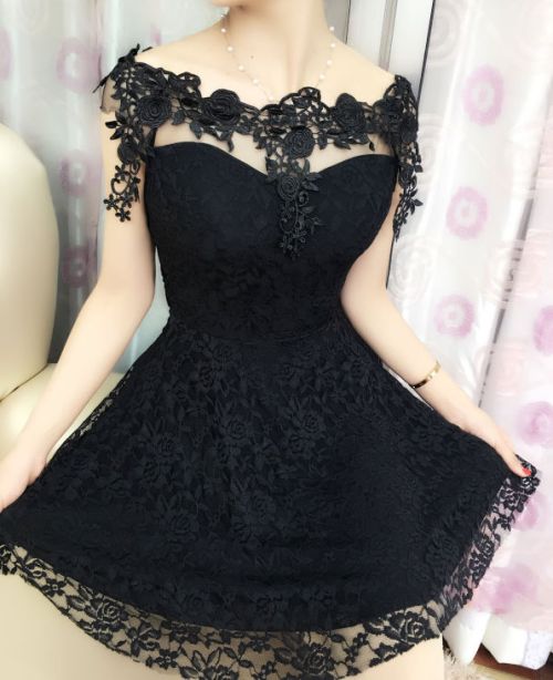 Princess Black Lace Mini Prom Gown, Sexy Short Prom Dress,Applique ...