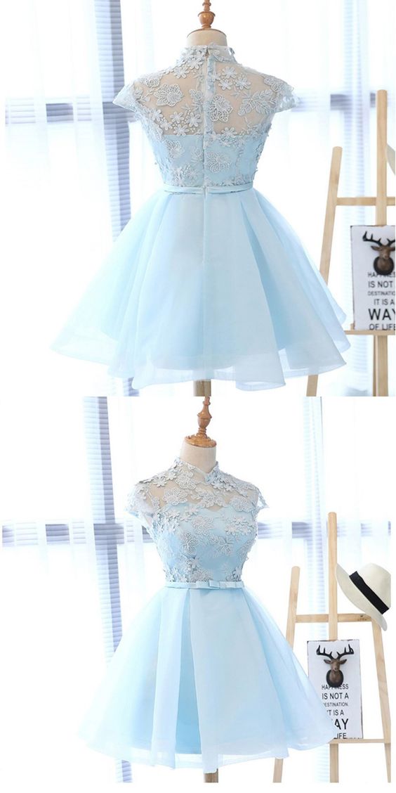 Light Blue Cute Homecoming Prom Dresses, Short Party Prom Sweet 16 Dresses
