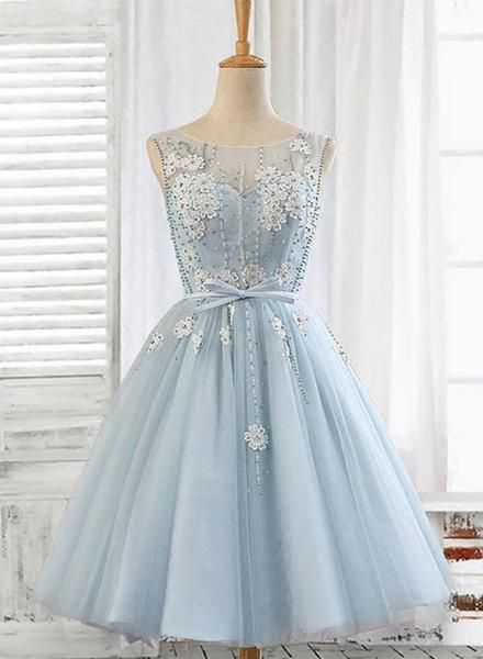 Light Blue Round Neckline Short Party Dress ,Homecoming Dresses on Luulla