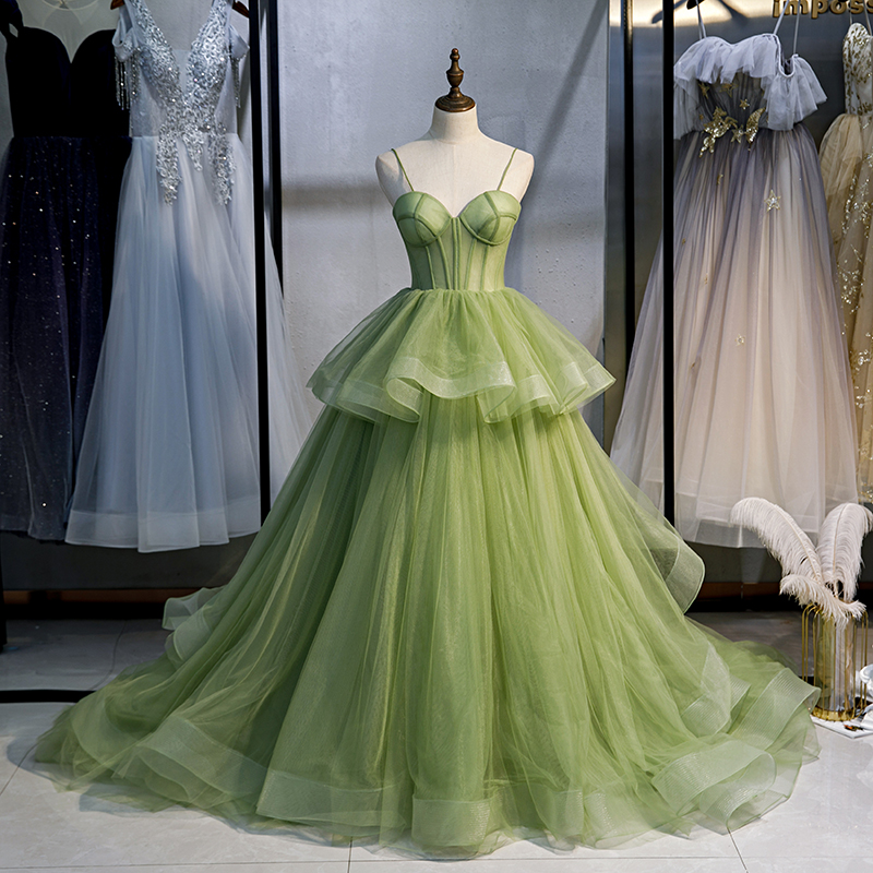 Green Tulle Long Ball Gown Dress Formal 