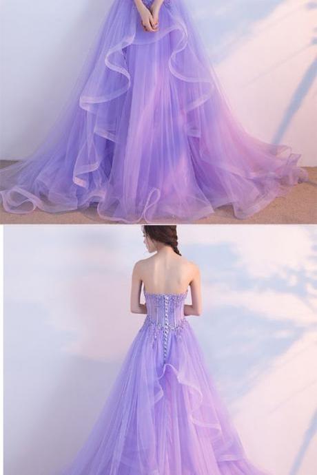 Elegant Prom Dress,Long Prom Dresses,Sweetheart Prom Dresses,Lilac Evening Dress, Tulle Prom Gowns,Formal Women Dress