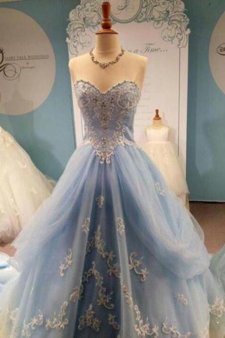 Sweetheart Evening Dresses, Light Blue Long Prom Dresses, beautiful prom dresses A-line Sweetheart Floor-length Tulle Prom Dress/Evening Dress