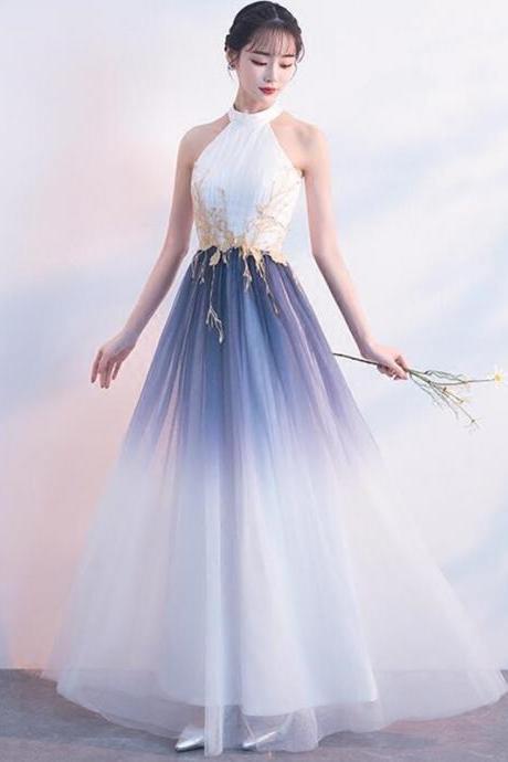 Illusion White Chiffon Prom Dress,Halter Evening Dress,Floor Length Party Dress