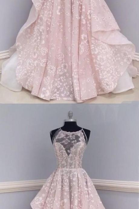 Unique lace tulle long prom dress, lace wedding dress