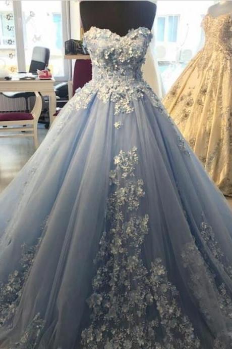 Princess Light Blue Appliques Quinceanera Dress,Sweetheart Luxury Prom Dress,Lace Up Sweet 16 Dress