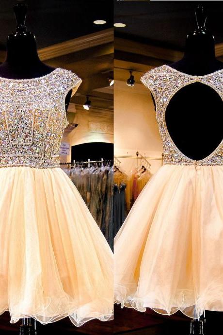 Brightly Shining A-line Backless Beaded Bodice Tulle Homecoming Dresses,Hot Sale