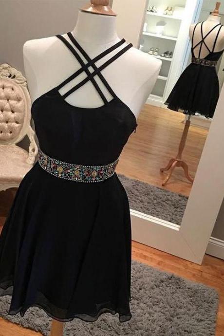 Sexy Backless Short Rhinestone Black Homecoming Dresses