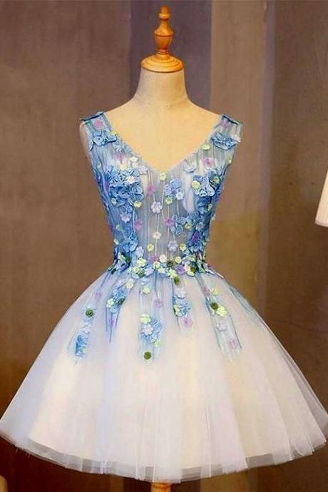 Cute Prom Dresses, Homecoming Dress Blue, Lace Prom Dresses, Prom Dresses Short
