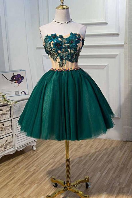 Chic A-line Sweetheart Modest Dark Green Modest Short Prom Dress Homecoming Dress