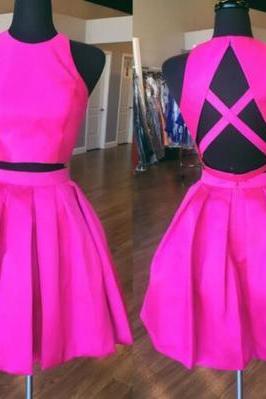 SPD1145,Cute Two Piece Short Homecoming Dress,Hot Pink Mini Prom Dress