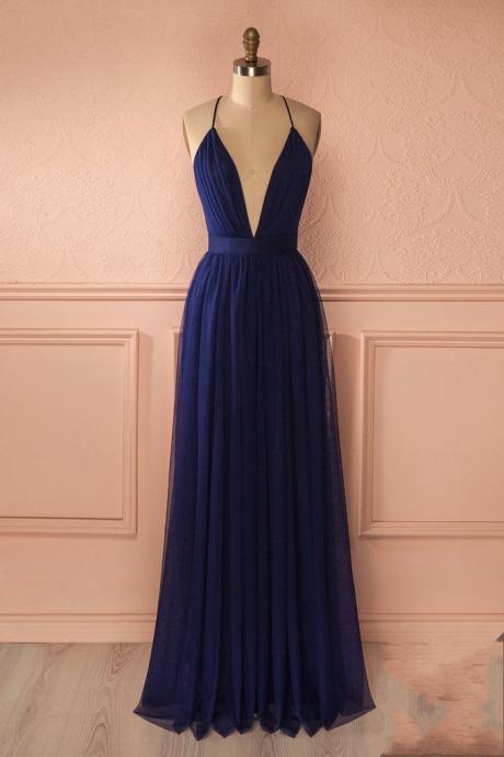 SPD1229,Blue tulle long formal gown halter prom evening dresses