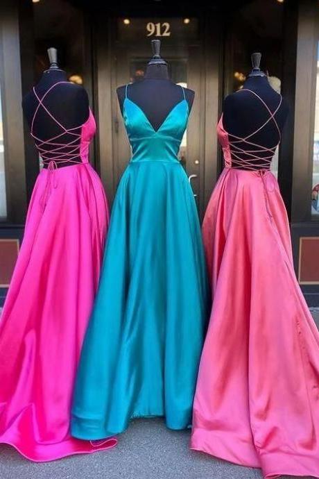 SPD1242,Sexy Cross Back Prom Dresses Satin Evening Formal Gown