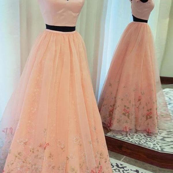 2018 Off Shoulder Two Piece Tulle Prom Dress, Long Prom Dresses ...