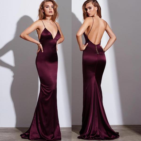 Sexy Burgundy Prom Dress, Mermaid Prom Dresses, Spaghetti Straps Long ...