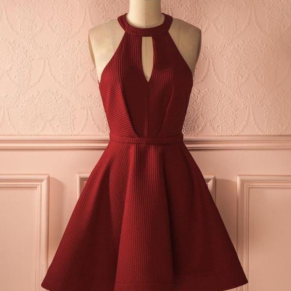 Cute Red Mini Homecoming Dresses,Halter Sleeveless Mini Prom Dresses ...